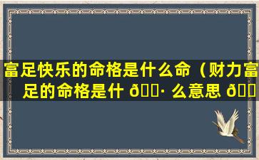 富足快乐的命格是什么命（财力富足的命格是什 🌷 么意思 🐠 ）
